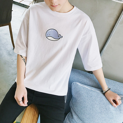 Tricou casual barbatesc cu maneci 3/4 si aplicatie in patru culori