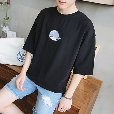 Tricou casual barbatesc cu maneci 3/4 si aplicatie in patru culori