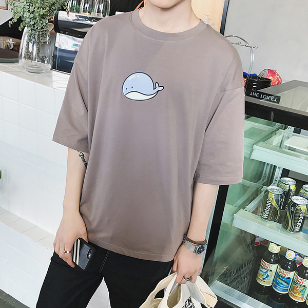 Tricou casual barbatesc cu maneci 3/4 si aplicatie in patru culori