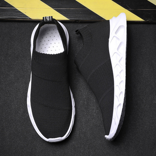 Tenisi moderni pentru bărbați, respirabili, fără șireturi, în alb-negru