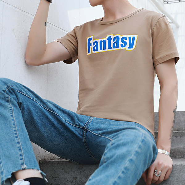 Férfi hétköznapi póló rövid ujjal és feliratokkal - négy színben