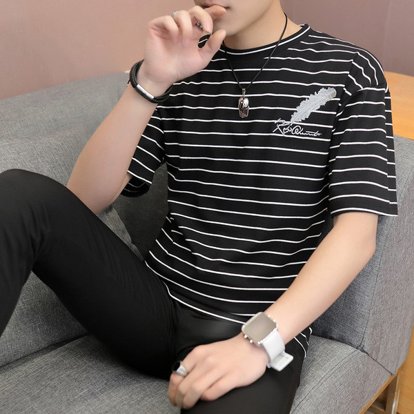 Férfi csíkos póló rövid ujjal, rátéttel, két színben