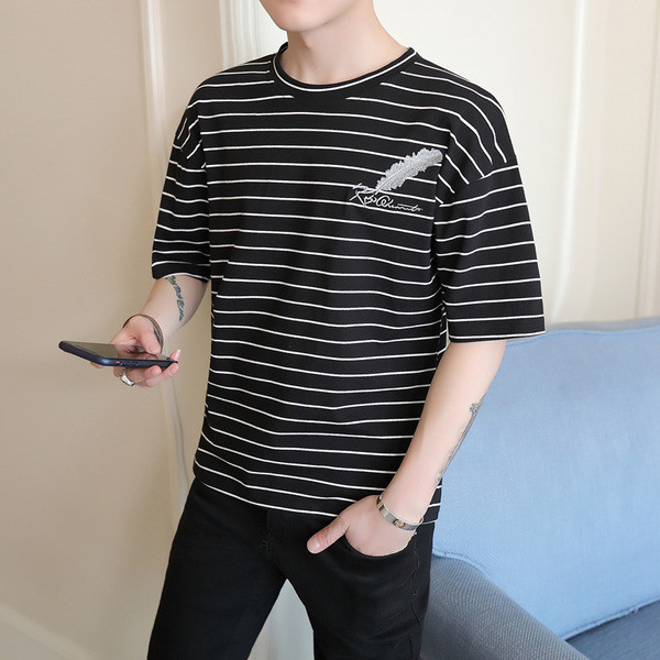 Férfi csíkos póló rövid ujjal, rátéttel, két színben