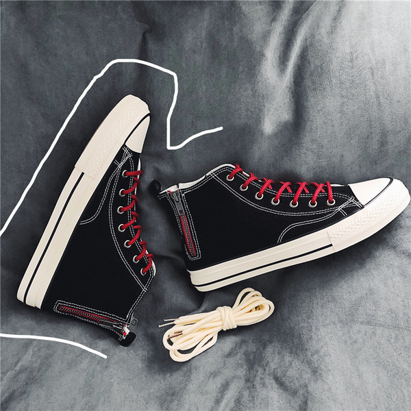Μοντέρνα ανδρικά πάνινα παπούτσια σε δύο χρώματα με κορδόνια και φερμουάρ