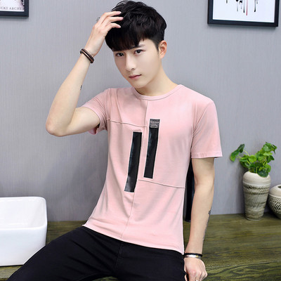 Modern férfi póló rövid ujjal és O-alakú gallérral, öt színben