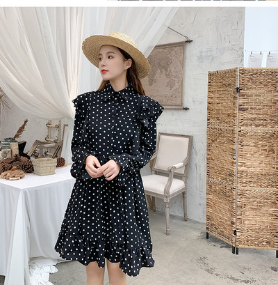 Γυναικείο φόρεμα για έγκυες γυναίκες με μακρύ μανίκι σε μαύρο χρώμα