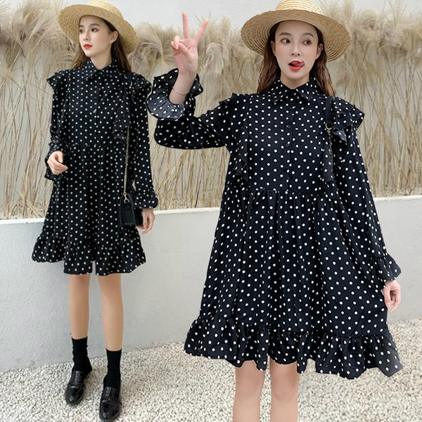 Γυναικείο φόρεμα για έγκυες γυναίκες με μακρύ μανίκι σε μαύρο χρώμα