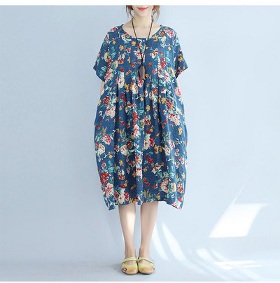 MAXI méretű női ruha kék színben, virágmintával