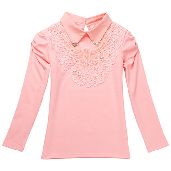 Μοντέρνα παιδική μπλούζα με δαντέλα σε λευκό και ροζ χρώμα