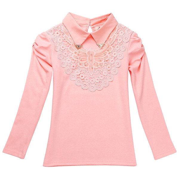 Μοντέρνα παιδική μπλούζα με δαντέλα σε λευκό και ροζ χρώμα