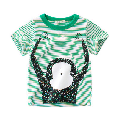 Модерна детска раирана тениска за момчета в зелен цвят