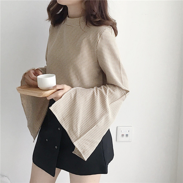 Lezser női kockás blúz széles ujjal, két színben