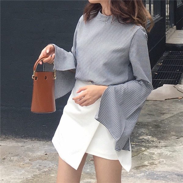 Lezser női kockás blúz széles ujjal, két színben