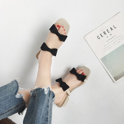 Нежни дамски чехли с панделки в два цвята