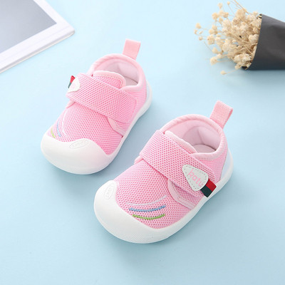 Бебешки обувки с лепенка в червен,сив и розов цвят