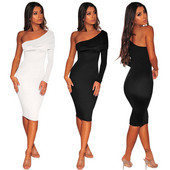 Модерна дамска рокля с един ръкав Slim-модел в два цвята