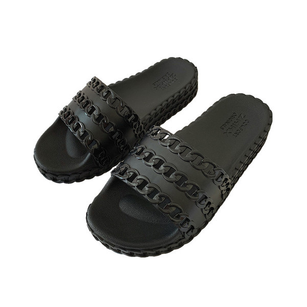 Дамски чехли с равна подметка в черен, бял и розов цвят