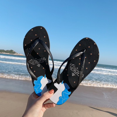 Дамски ежедневни чехли с апликация и надпис в няколко цвята