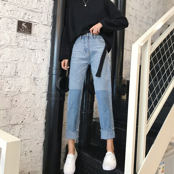 Ежедневни дамски дънки ретро стил с висока талия 