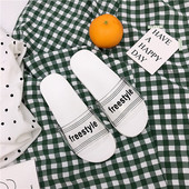 Прозрачни дамски чехли с надпис в черен и бял цвят