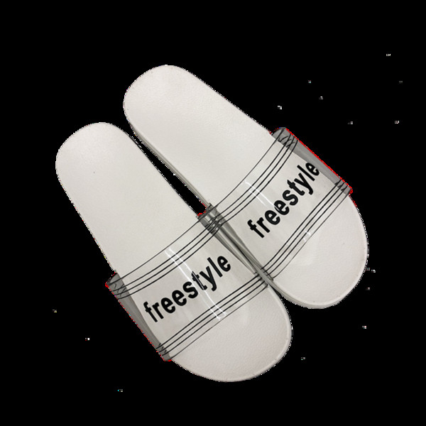 Прозрачни дамски чехли с надпис в черен и бял цвят