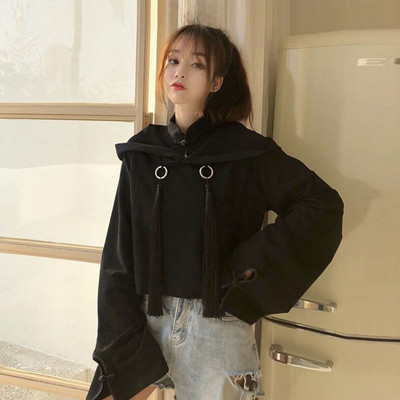 Stylish women`s sweatshirt with pendants in black