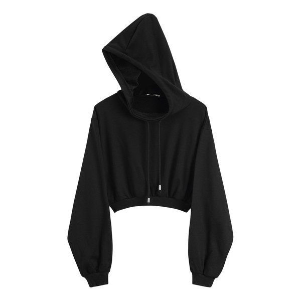 Модерен дамски къс суичър в черен и сив цвят