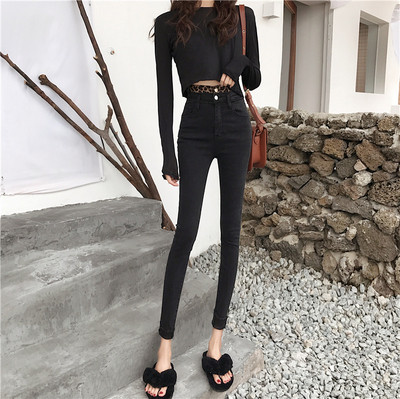 Модерни дамски дънки Slim модел с висока талия 