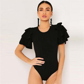 Аактуално дамско боди с О-образно деколте в черен и бял цвят