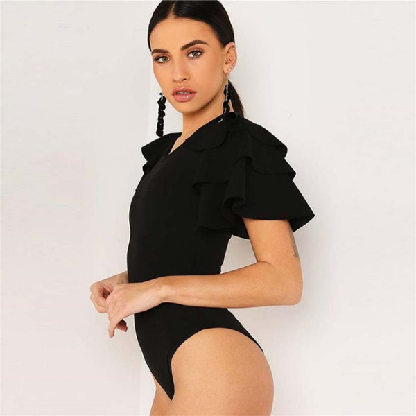 Аактуално дамско боди с О-образно деколте в черен и бял цвят 