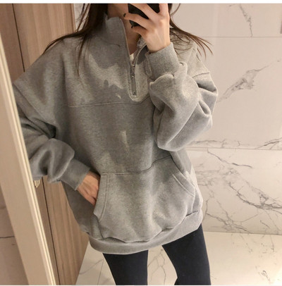 Ежедневен дамски суичър с цип в сив цвят