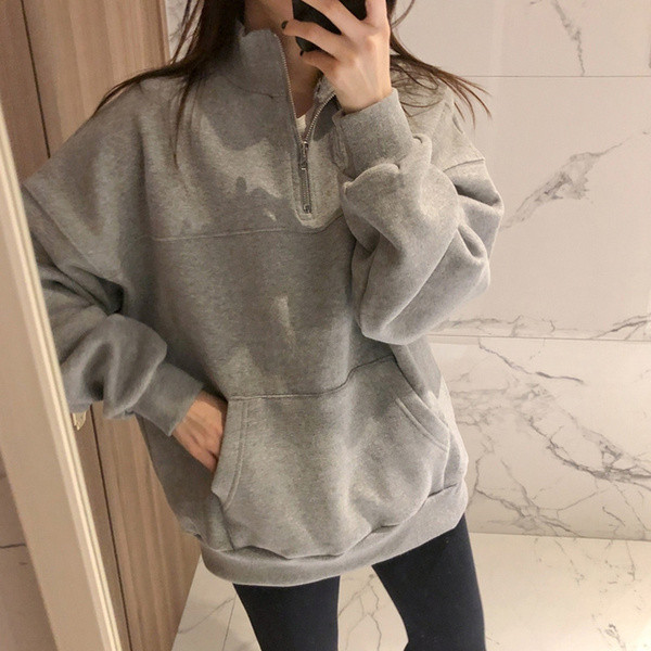 Ежедневен дамски суичър с цип в сив цвят