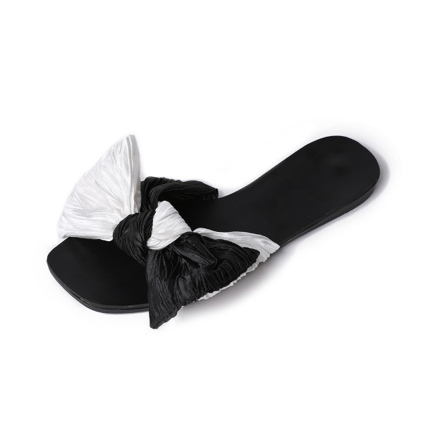 Ежедневни дамски чехли с панделка в черно-бял цвят