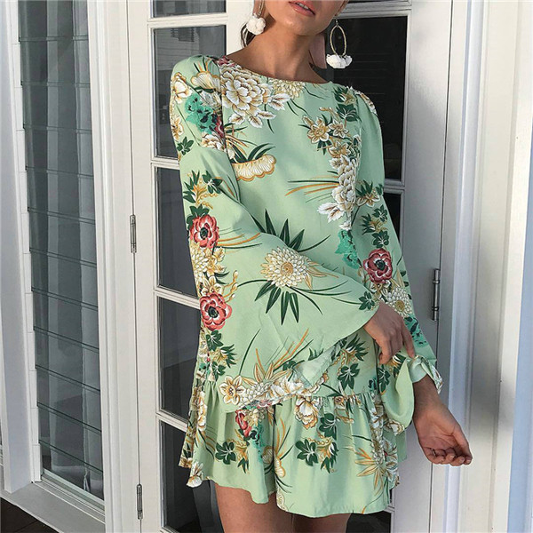 ХИТ Модерна дамска блуза с флорални мотиви в зелен цвят 