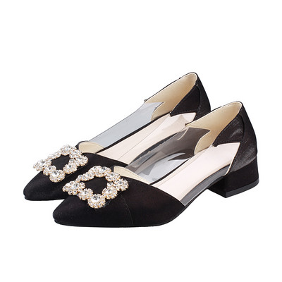 Елегантни дамски обувки с прозрачни елементи и метална катарама в няколко цвята