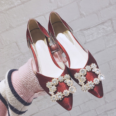 Елегантни дамски обувки с прозрачни елементи и метална катарама в няколко цвята