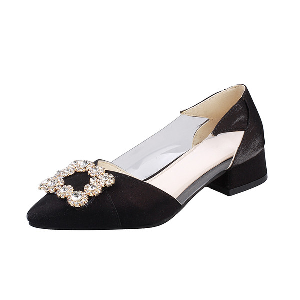 Елегантни дамски обувки с прозрачни елементи и метална катарама в няколко цвята