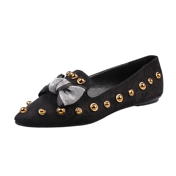 Актуални дамски мокасини с метални елементи и панделка в два цвята
