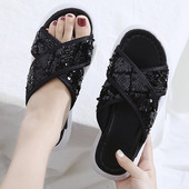 Модерни дамски чехли с пайети в два цвята