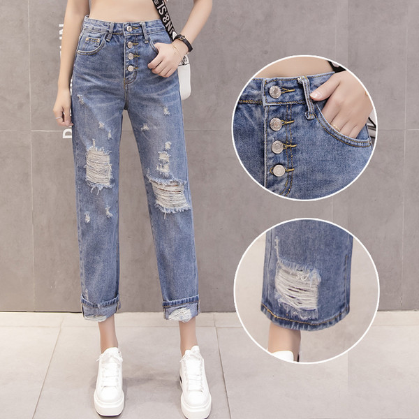 Дамски ежедневни дънки с висока талия широк модел