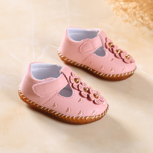 Нови бебешки пролетни обувки за момичета е розов и кремав цвят