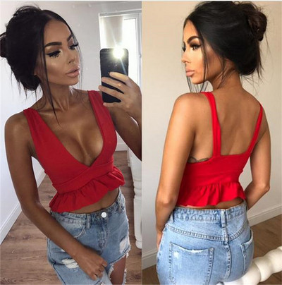 Modern női tank top rövid modell mély V-nyakkal, több színben