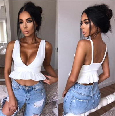 Modern női tank top rövid modell mély V-nyakkal, több színben