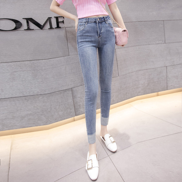 Дамски ежедневни дънки модел Slim с висока талия и джобове