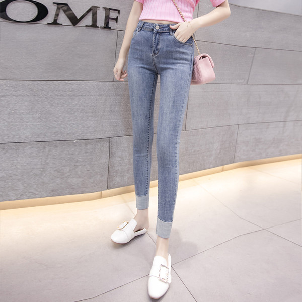 Дамски ежедневни дънки модел Slim с висока талия и джобове