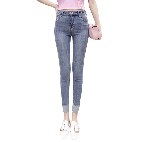 Дамски ежедневни дънки модел Slim с висока талия и джобове