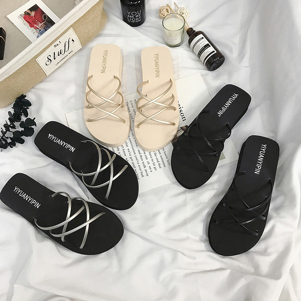 Ежедневни дамски чехли с тънки каишки в няколко цвята