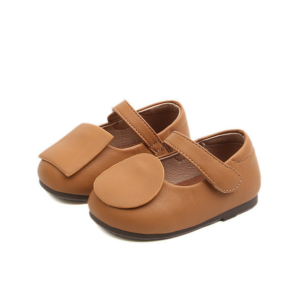 Бебешки обувки за момичета в сив и кафяв цвят с лепенка