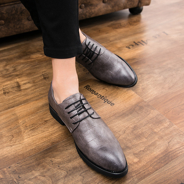 Мъжки официални обувки с връзки в сив и черен цвят