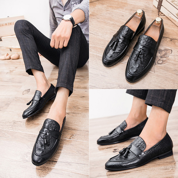 Мъжки официални обувки без връзки в черен и червен цвят